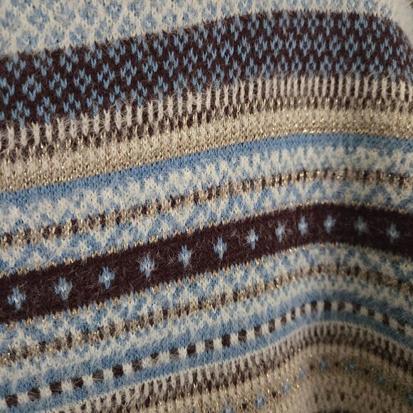 Ann Taylor Sparkle Fair Isle Funnel Neck Sweater Blue Silver Holiday Size S - Picture 7 of 9